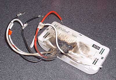 image of burnt remote receiver due to an electrical short
