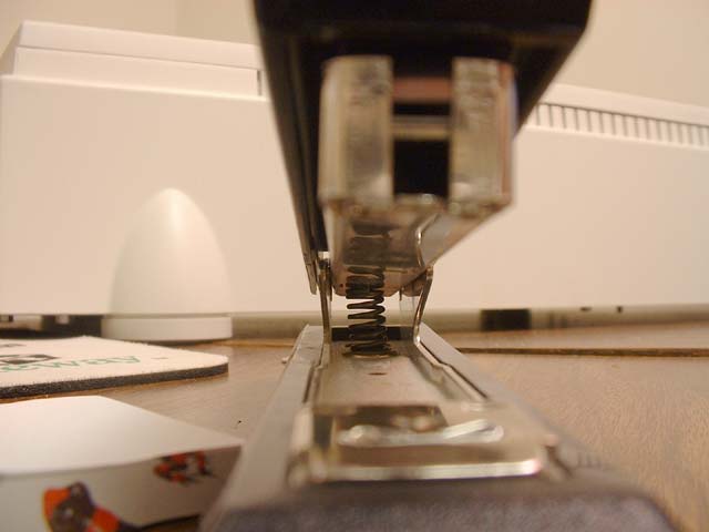 close up depth of field view of a stapler's spring...