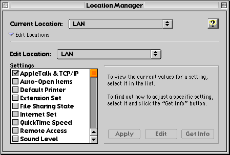 Location Manager control panel