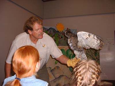 Great Horned Owl hooting at the 2005 Family Arts Festival