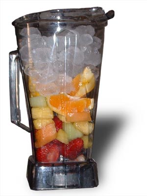 fruit and ice in a vita-mix