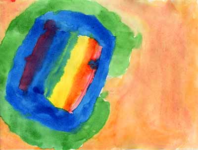 Rich watercolor painting of a rainbow pond, by Jordan Newhouse, age 7